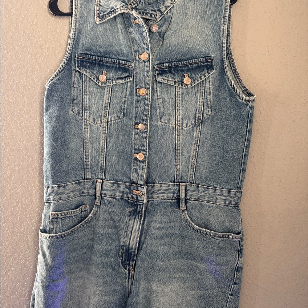 Women's Light Blue Denim Sleeveless Jumpsuit